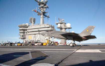 PACIFIC OCEAN (Jan. 3, 2022) F-35C Lightning II, assigned to Marine Fighter Attack Squadron (VMFA) 314, arrive aboard the USS Abraham Lincoln (CVN 72) as they prepare to deploy alongside the Navy as an integrated part of Carrier Strike Group 3. The Abraham Lincoln Carrier Strike Group, led by Carrier Strike Group 3, deployed from San Diego, Jan. 3, in support of global maritime security operations. An integral part of U.S. Pacific Fleet, U.S. 3rd Fleet operates naval forces in the Indo-Pacific and provides the realistic, relevant training necessary to flawlessly execute our Navy's role across the full spectrum of military operations-from combat operations to humanitarian assistance and disaster relief. U.S. 3rd Fleet works together with our allies and partners to advance freedom of navigation, the rule of law, and other principles that underpin security for the Indo-Pacific region. U.S. Marine Corps photo by 1stLt. Charles Allen.