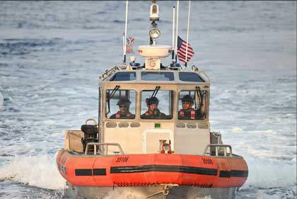 A U.S. Coast Guard embarked cutter boat prepares to recover in the notch of the Coast Guard cutter Midgett after completing a passenger transfer with the Philippine Navy frigate BRP Antonio Luna during a maritime cooperative activity in the Philippine Exclusive Economic Zone, May 28, 2026. Photo credit: Coast Guard Petty Officer 3rd Class Austin Wile